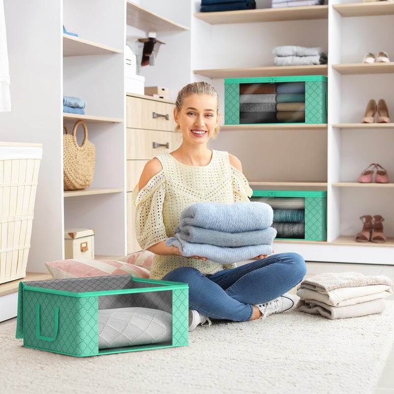 Sorbus Medium Clothes Storage Bags - Foldable Blanket Storage Bins for Organizing Bedroom, Closet, Clothing, Comforter, Organization with Clear Window, Lids and Carry Handles - Set of 3 - Image 2